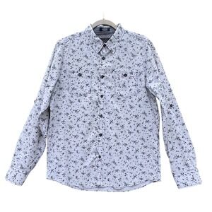 Eighty Eight Platinum Button-Up Shirt Mens L White Black Floral Long Sleeve